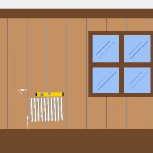 Niveau à bulle vérifiant la pente d'un radiateur pour éviter les bruits d'eau