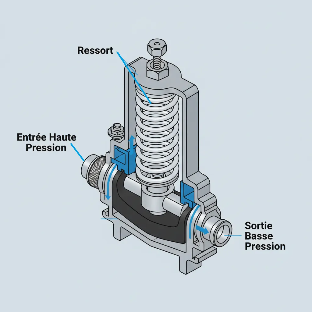 Vue éclatée d'un réducteur de pression