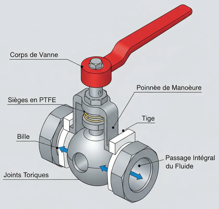 Vue éclatée d'une vanne d'arrêt